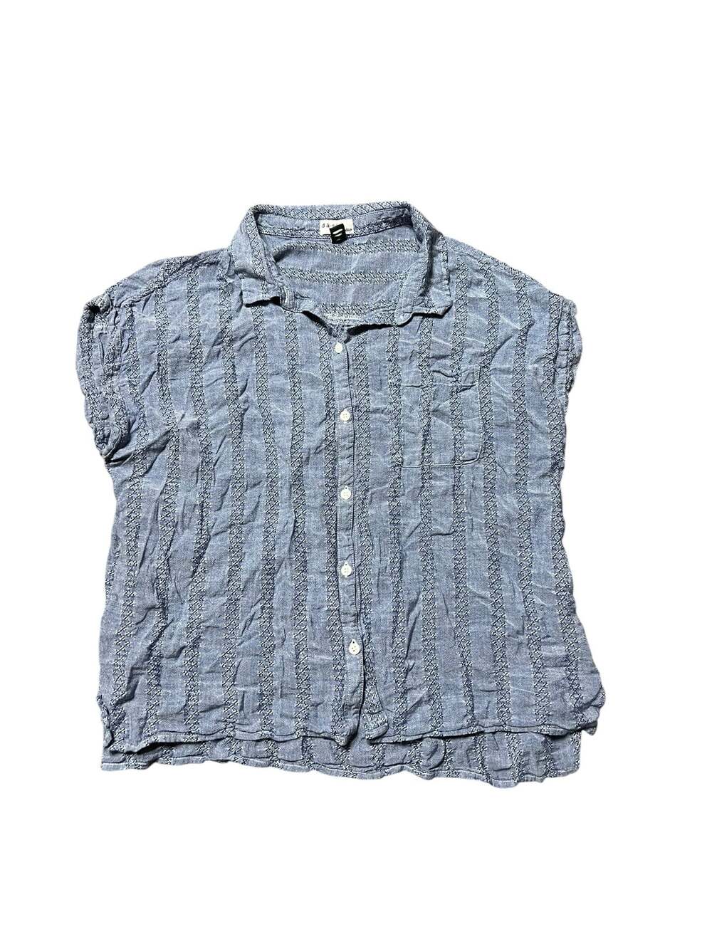dash Studio Women's Short Sleeve Button-Down Shirt with Vertical Embroidered Det